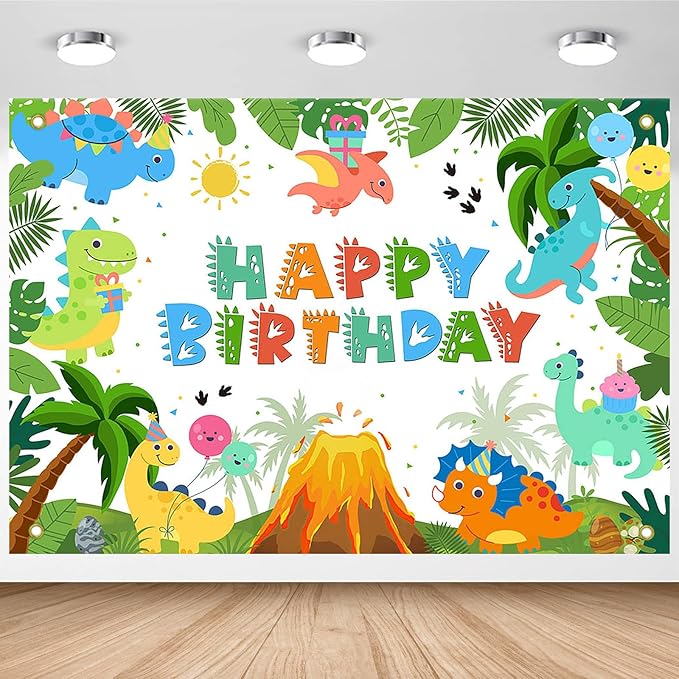 Dinosaur Birthday Backdrop Cartoon Dinosaur Birthday Banner for Kids