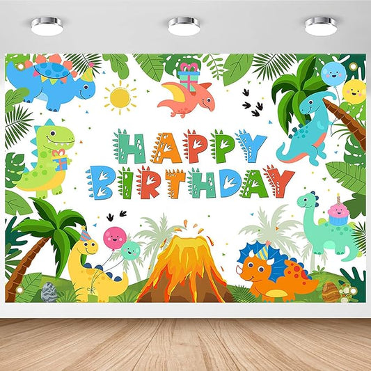 Dinosaur Birthday Backdrop Cartoon Dinosaur Birthday Banner for Kids