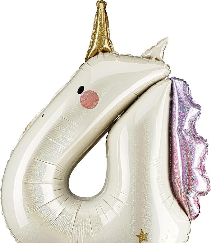 Unicorn Number 4 Balloon PartyDeco 36.5 Inch Holographic Foil