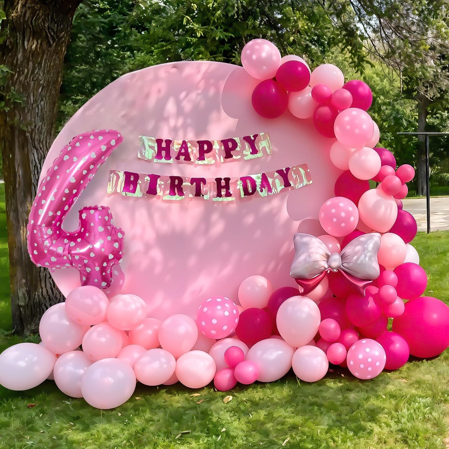 Pink 4th Birthday Balloons Decorations, Hot Pink Rose Polka Dots