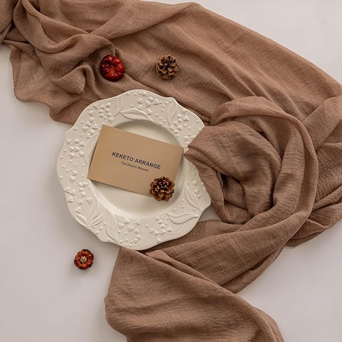 Keketoarrange 3pcs Cheesecloth Table Runner Nude Gauze Rustic Boho