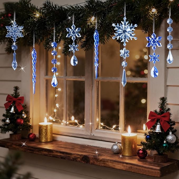 18pcs Crystal Christmas Ornaments for Christmas Tree Decorations-Dark