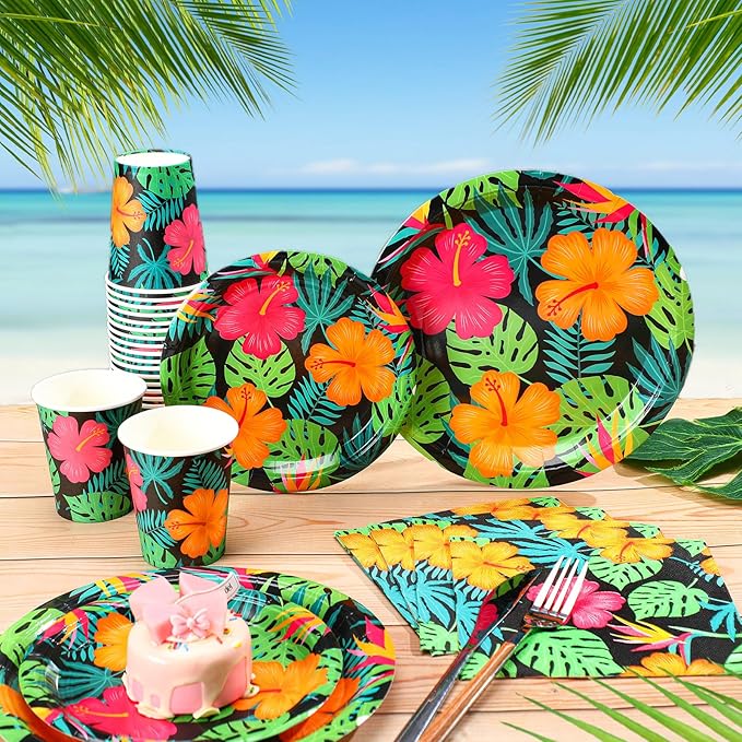 200 Pcs Tropical Nights Hawaiian Aloha Party Supplies Serve 50