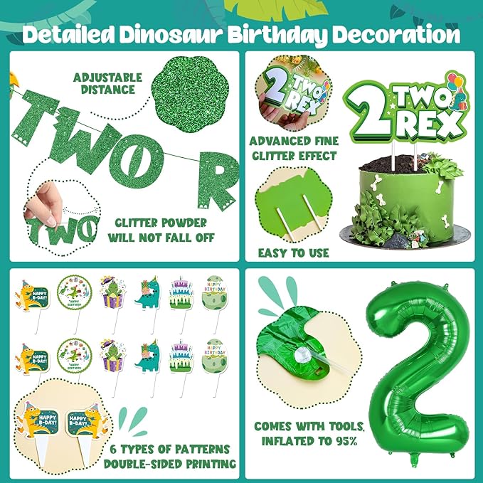 Two Rex Birthday Decorations Dinosaur 2nd Birthday Decorations Boy