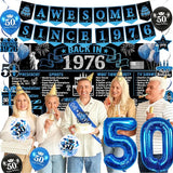 50th Birthday Decorations for Men Black Blue Back in 1976 Poster