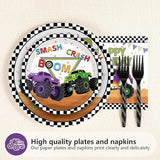 96 Pcs Monster Theme Truck 3rd Birthday Party Supplies Green Purple