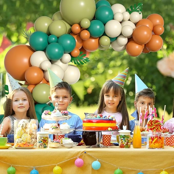 Sage Green Brown Balloon Garland Kit 105PCS Jungle Safari with Sand