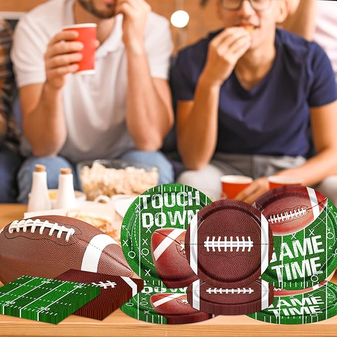Football Plates and Napkins 100Pcs Football Party Supplies Touchdown