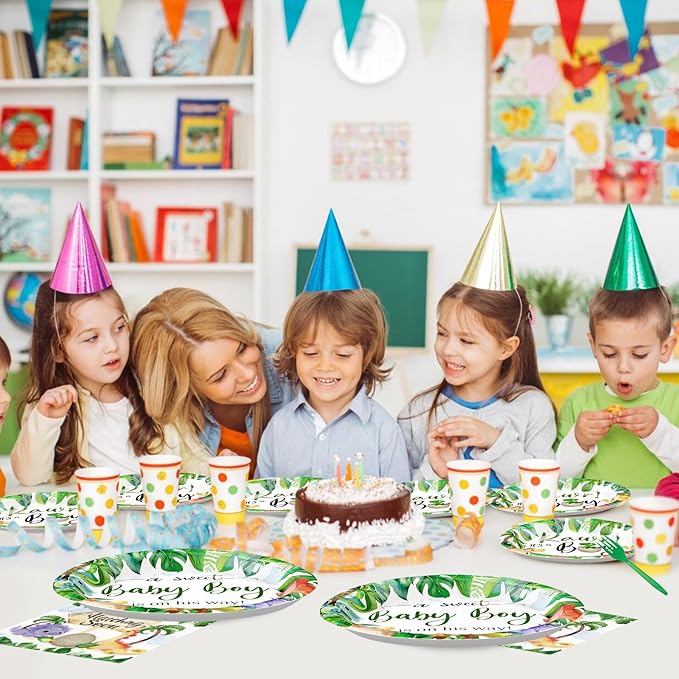 96Pcs Dinosaur Baby Shower Party Decorations for Boys Dino Baby