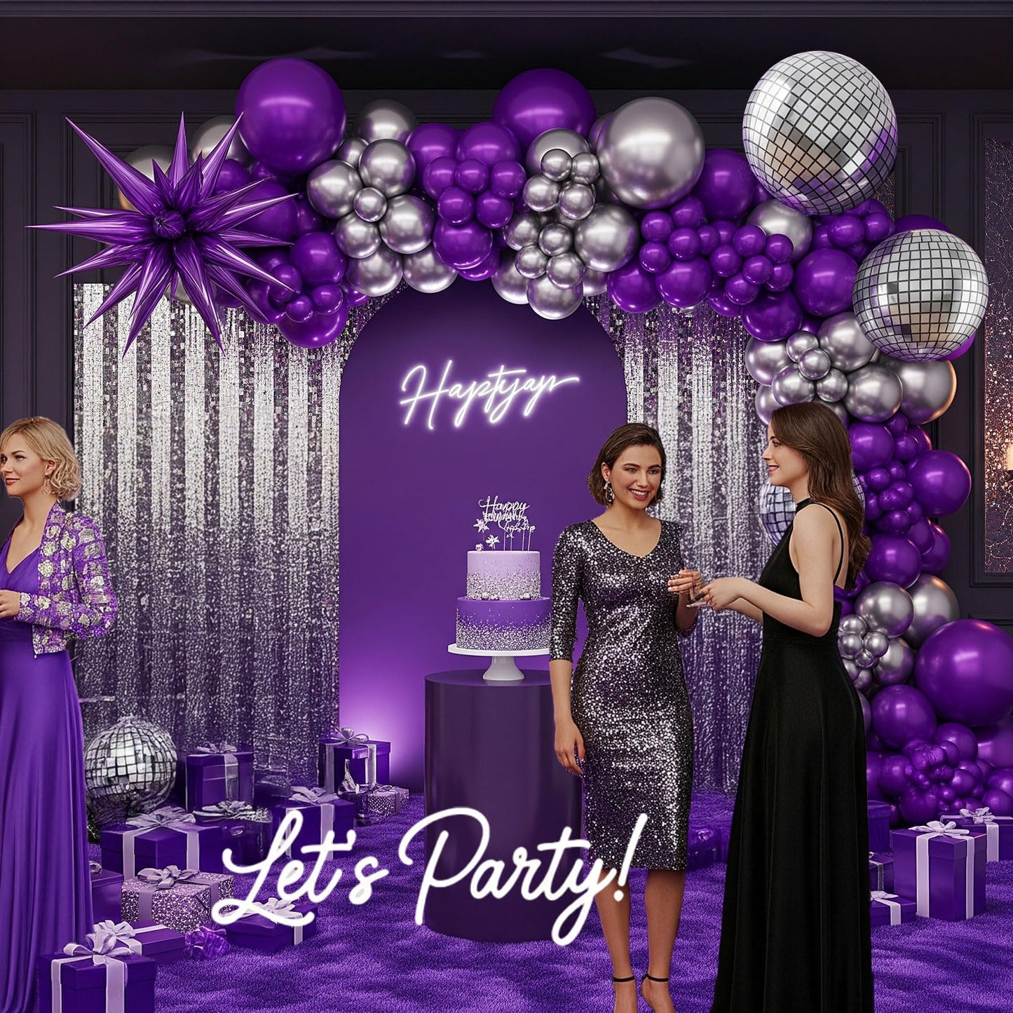yeewaka chrome purple silver disco balloon garland arch kit 120pcs