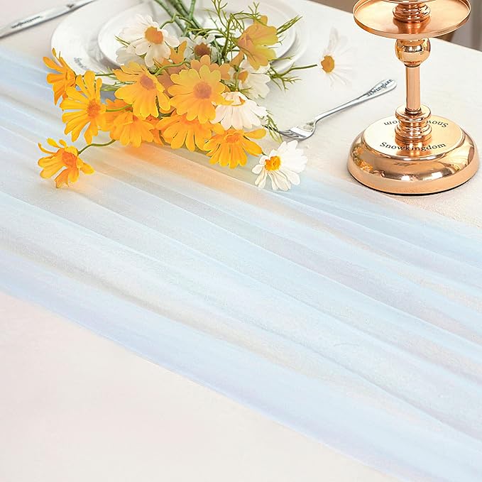 Snowkingdom Light Blue Table Runner 10FT, Baby Blue Sheer Cheesecloth