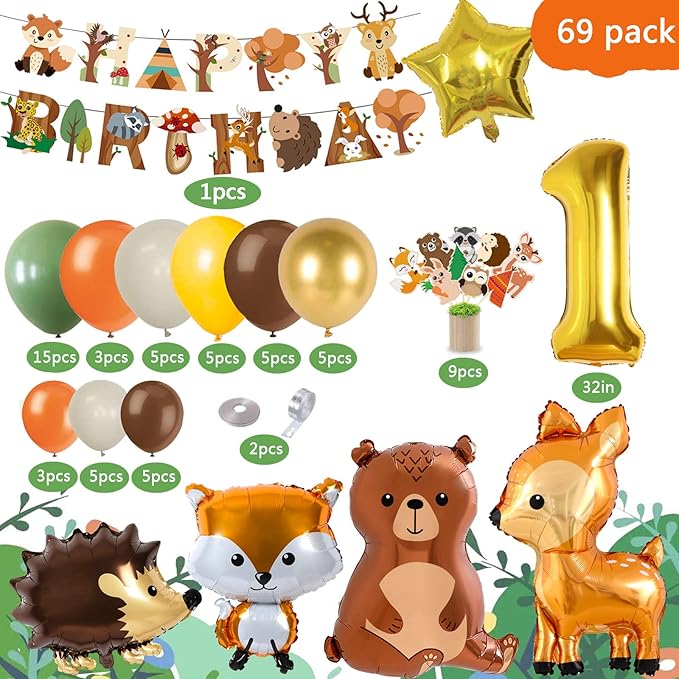 Forest Animals Jungle Birthday Decoration for Boy & Girl Orange