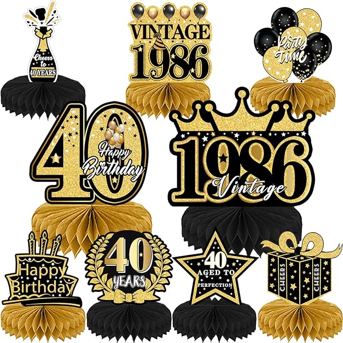 40th Birthday Party Decorations - 9Pcs 40th Birthday Honeycomb