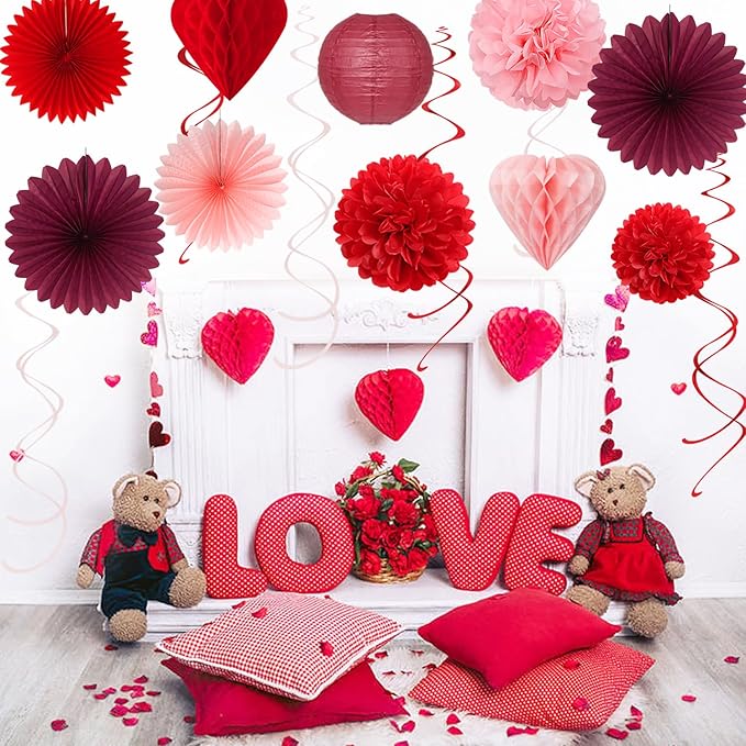 Pink Red Burgundy Valentines Day Galentines Party Decorations 22pcs