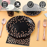 175PCS Black and Rose Gold Party Supplies,Rose Gold Dot on Black