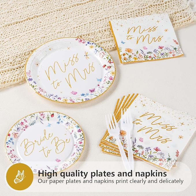 96Pcs Wildflower Bridal Shower Party Supplies Watercolor Floral Miss