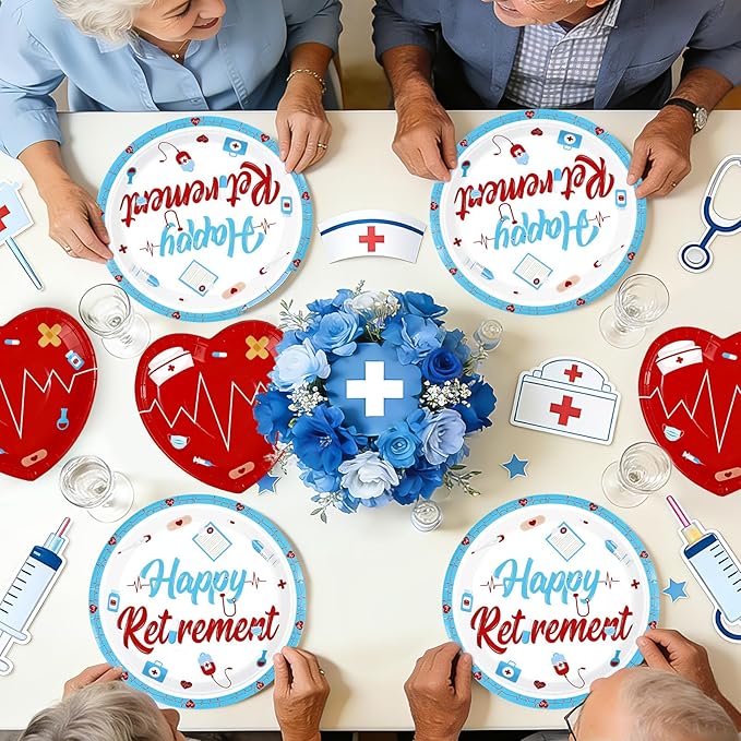 96Pcs Nurse Retirement Party Decorations Red and Blue Happy