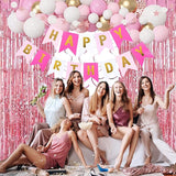 Pink Gold Birthday Party Decorations, Happy Birthday Banner, Pink