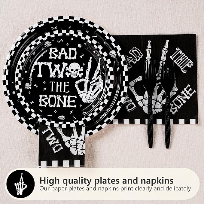 96Pcs Bad Two The Bone Party Supplies Black White Rock 2nd Birthday