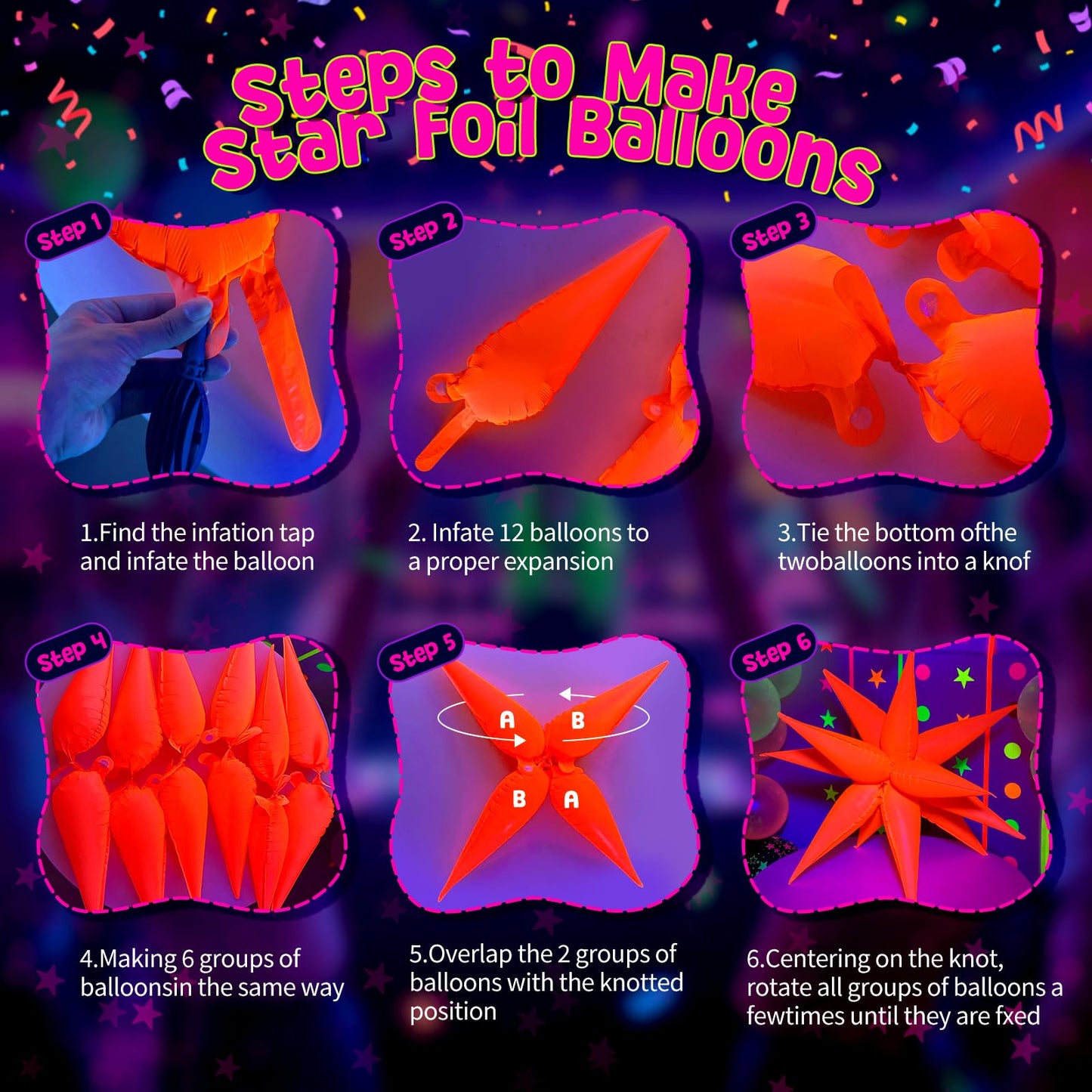 GYIPFIPA UV Neon Balloons, Glow in the Dark Party Supplies Neon Foil