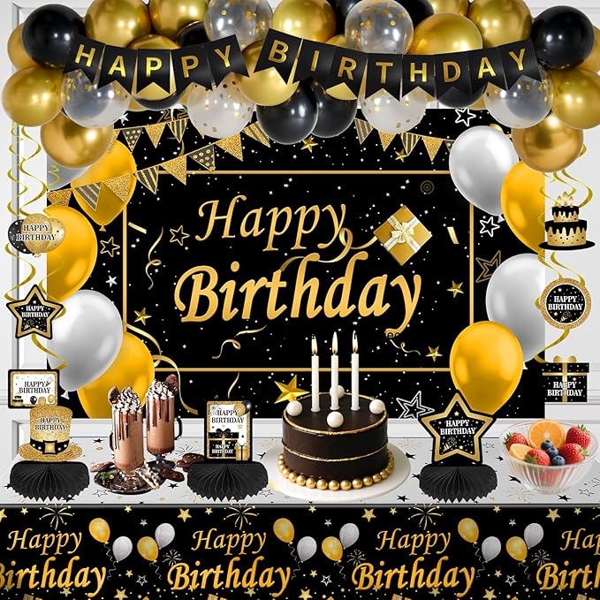 Black and Gold Birthday Decorations Brithday Party Decorations for