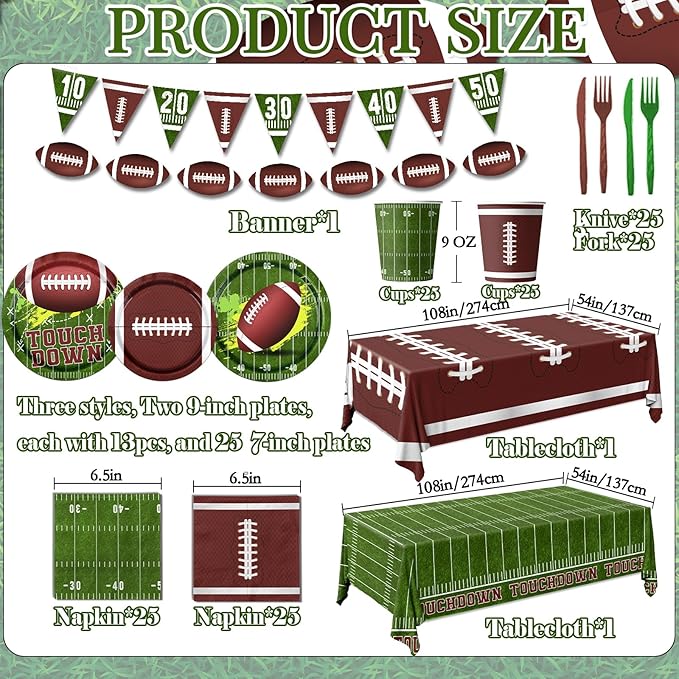 178Pcs Football Party Supplies Tableware Kit Serve 25 Football Party