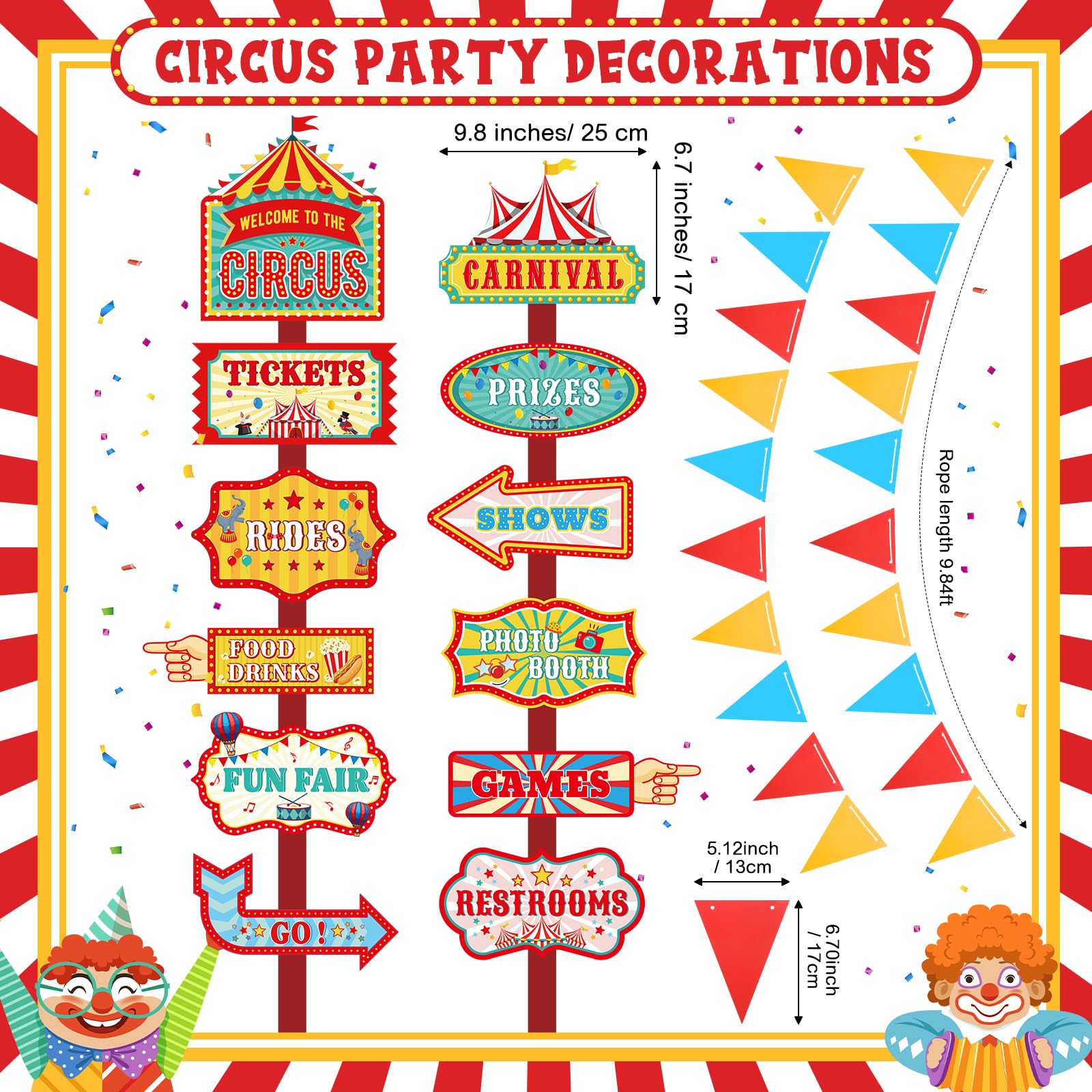 ShinyRelief 15 Pcs Circus Decorations Carnival Striped Awning Porch