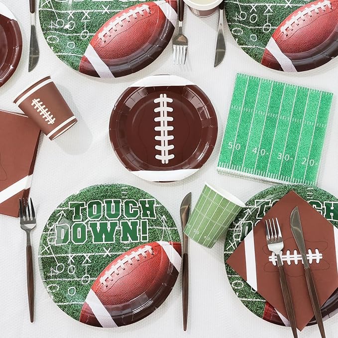 Football Party Supplies Set for 24 Disposable Paper Plates and