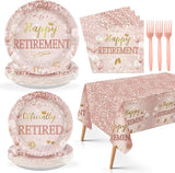 98Pcs Rose Gold Retirement Decorations Pink Happy Retirement Plates