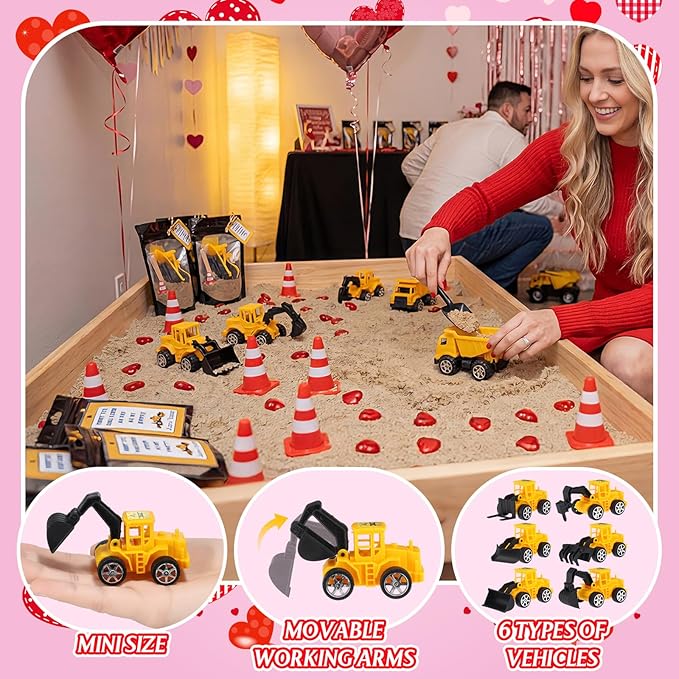 12 Set Construction Party Favors Truck Vehicle Set with Sand