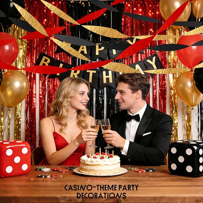 AOYOO 6 Rolls Casino Party Decorations Streamers - Red Black Gold