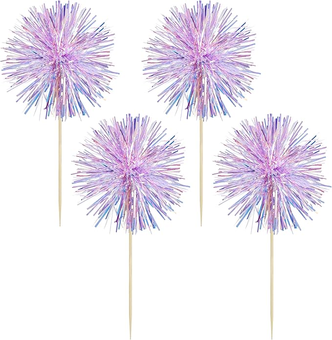 Gyufise 30Pcs Foil Firework Cupcake Toppers Sparkle Tinsel Cake #3