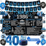 40th Birthday Decorations for Men 20PCS Black Blue Back in 1986