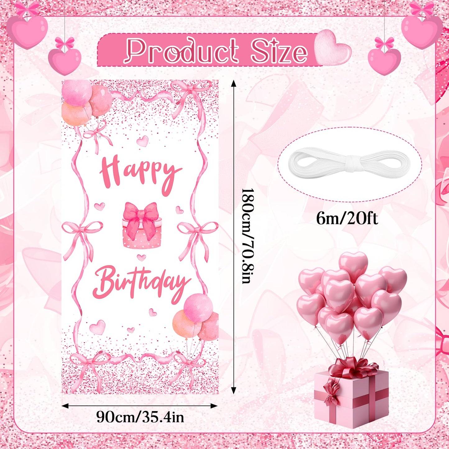 Pink Bow Birthday Door Banner Coquette Birthday Party Decorations Pink