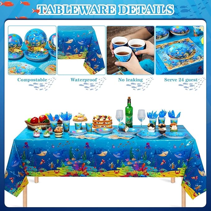 171 Pcs Under the Sea Party Supplies Ocean Sea Party Tableware Set