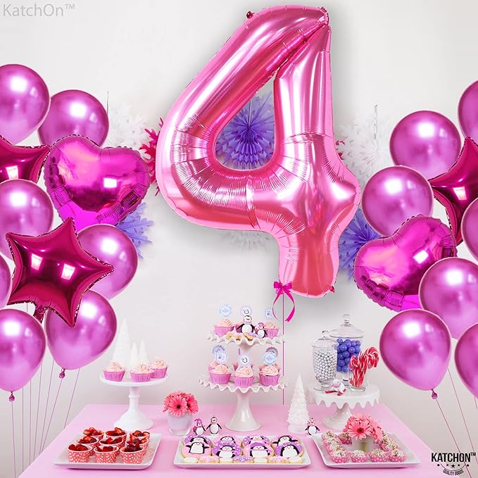 KatchOn, Hot Pink 4 Balloon Number - 40 Inch | 4th Birthday Balloons