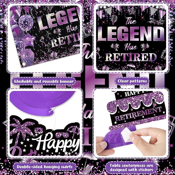 28pcs Retirement Party Decorations Purple The Legend Has Retired