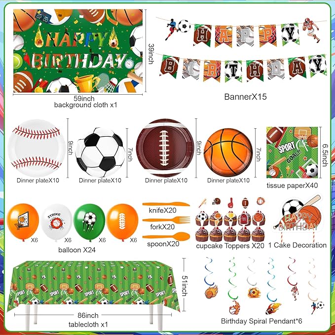 Combo Sports Party Kit for 20 Football & Basketball Theme