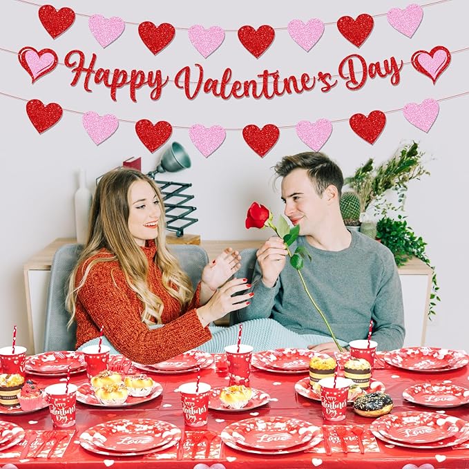 Valentine's Party Decorations 196 Pcs Valentines Plates and Napkins