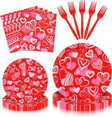 96 Pieces Valentine's Day Tableware Set Red Heart Disposable Plates
