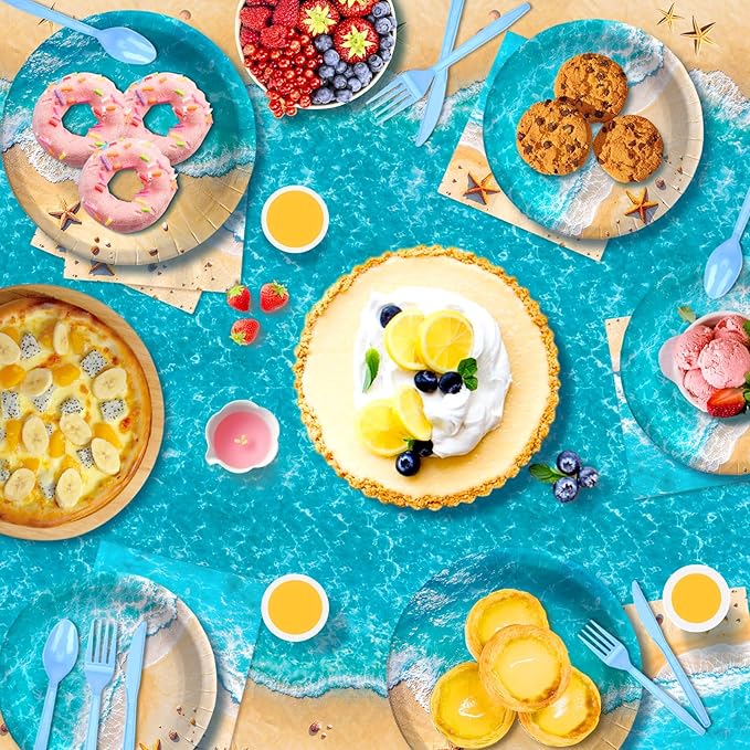Beach Party Decorations Pool Party Plates and Napkins Sets 300 GSM