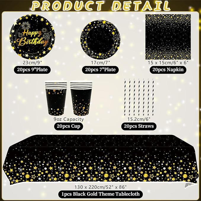 Black Gold Party Decoration - Black and Gold Birthday Party Tableware