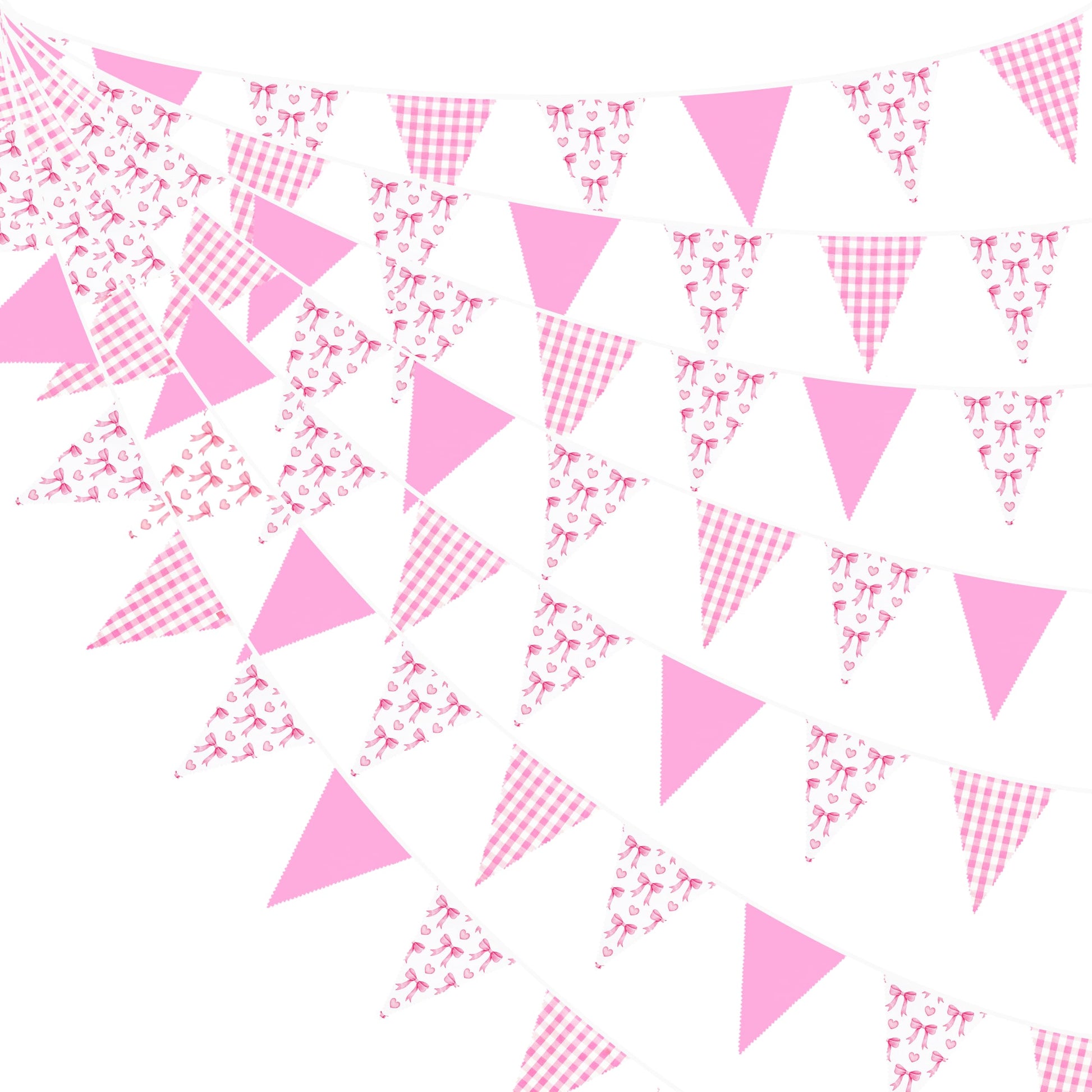 32Ft Coquette Bow Party Decorations Hot Pink Bow Pennant Banner Fabric