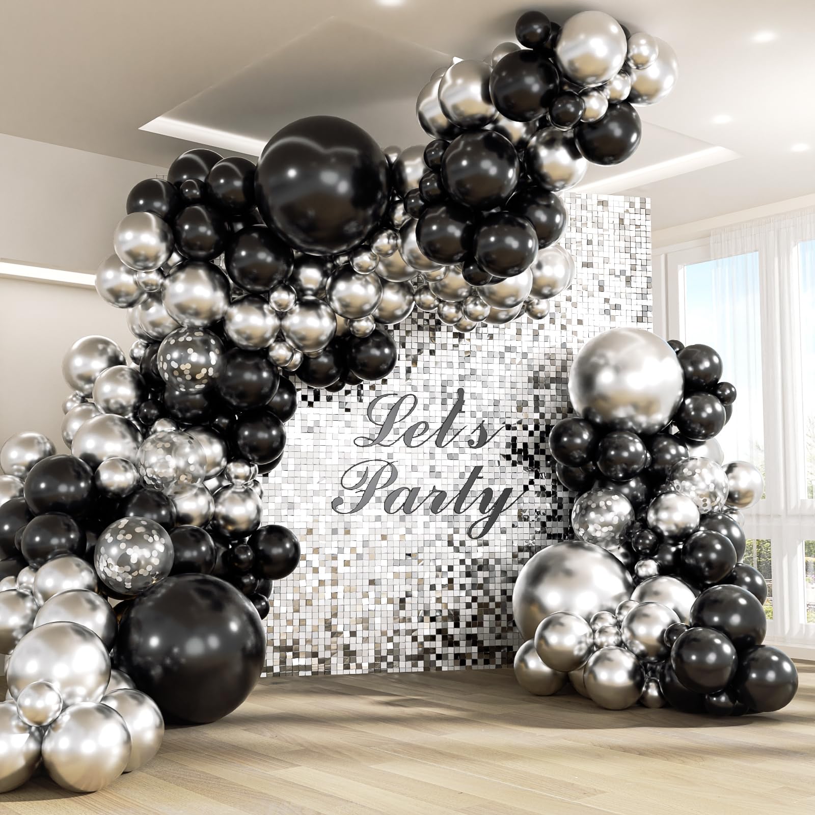 147pcs Black and Silver Balloons Garland Arch Kit, 18 12 10 5 inch
