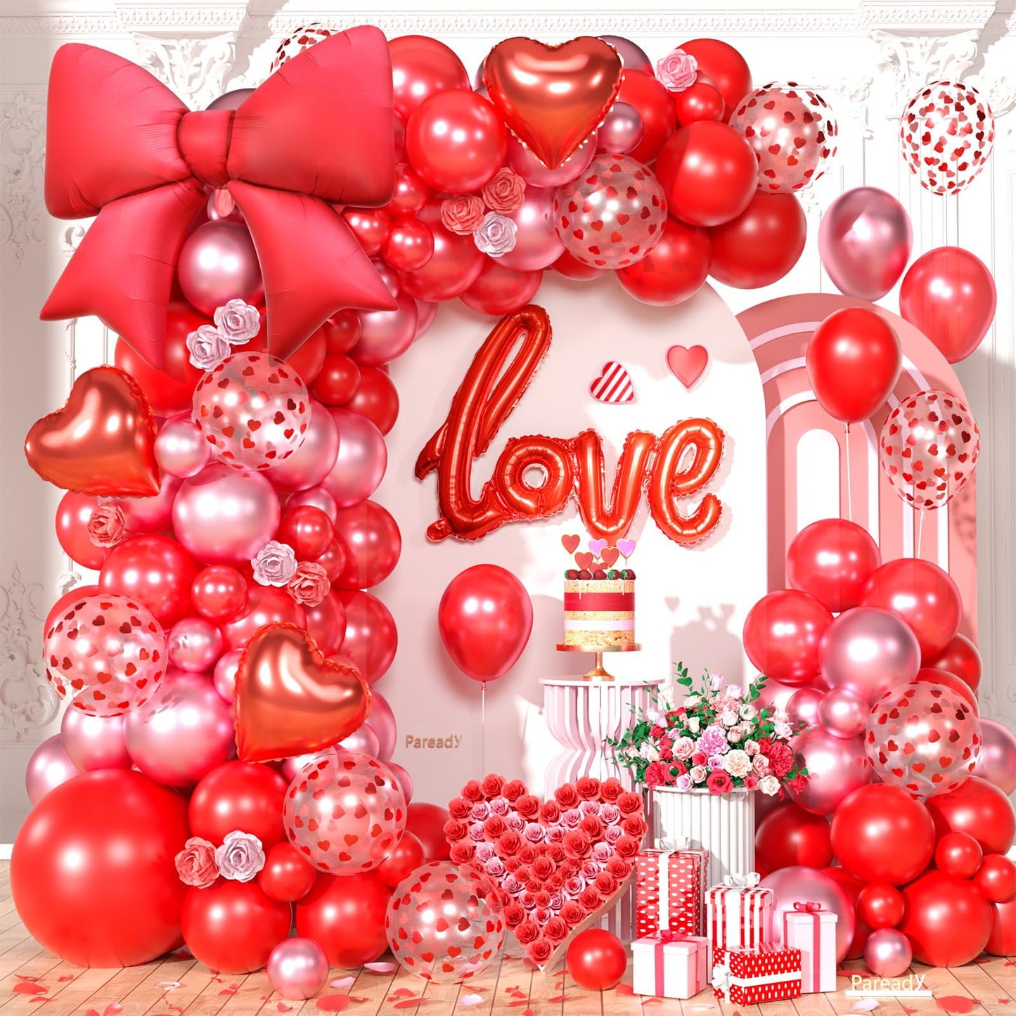 Red Balloons Arch Kit, Metallic Red Pearl Balloon Valentine Garland