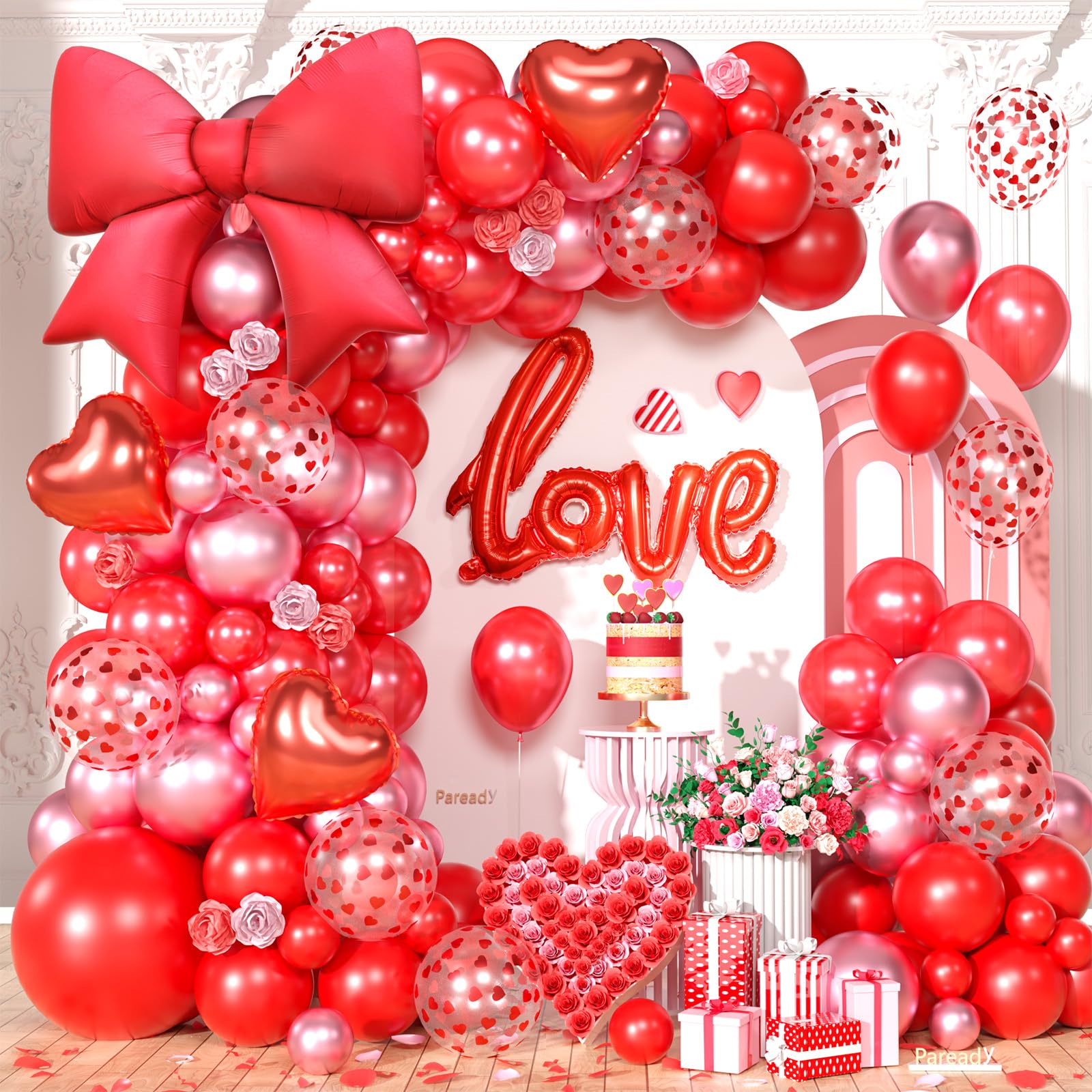 Red Balloons Arch Kit, Metallic Red Pearl Balloon Valentine Garland