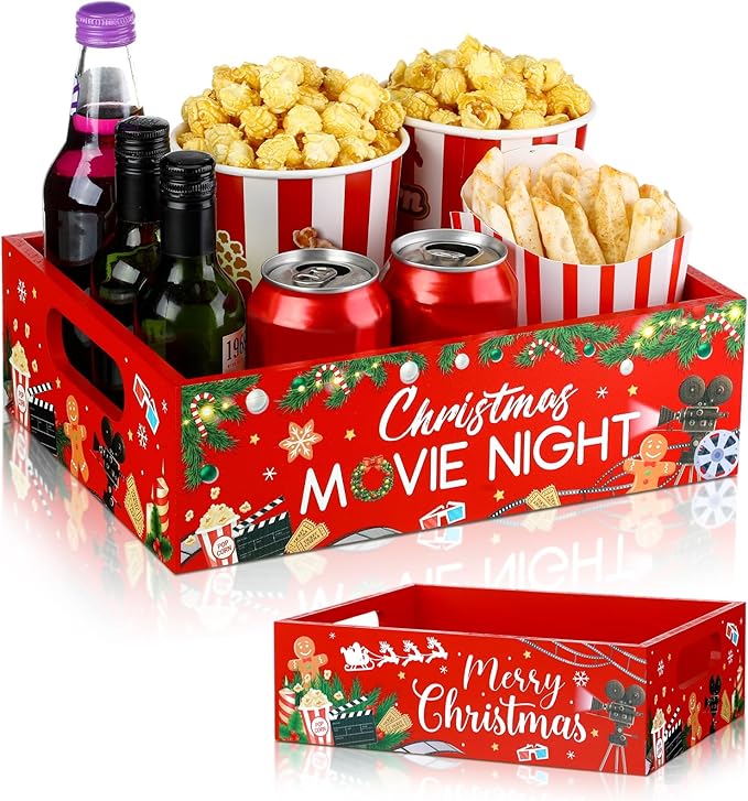 Movie Night Supplies Snack Trays with Handles Reusable Wooden Movie #2