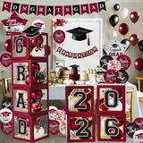 Maroon Themed 2026 Graduation Decorations Set - Balloons Boxes with