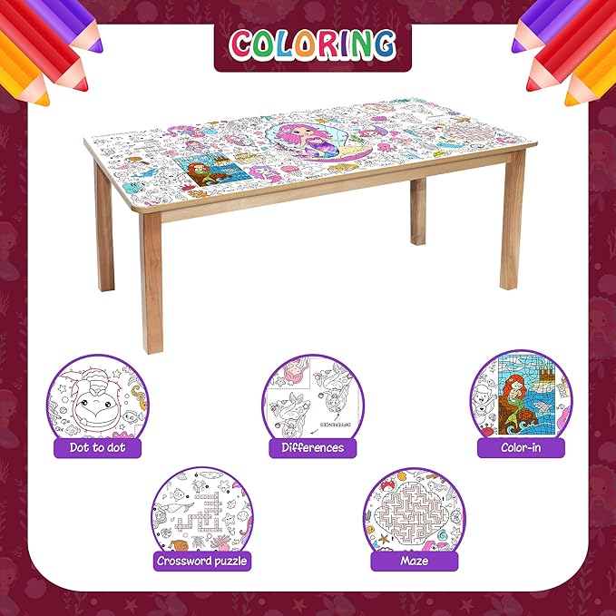 Mermaid Coloring Tablecloth for Kids 30x72 Inch Poster with Mermaids