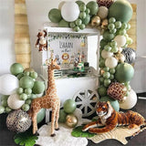 Jungle Safari Balloon Arch Garland Kit Sage Olive Green Brown Beige